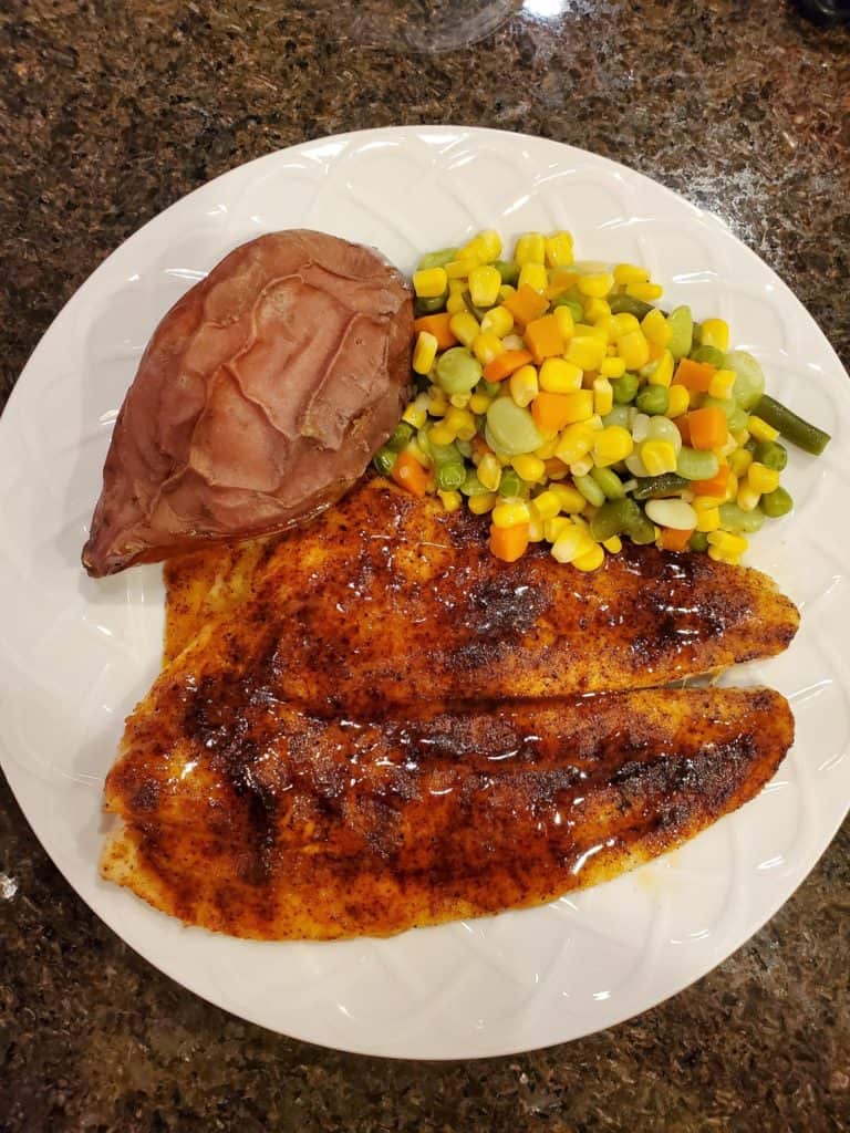Broiled Flounder, Sweet Potato, & Mixed Vegetables
